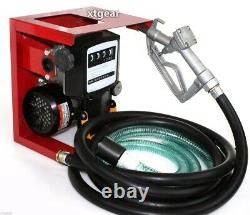 110V Electric Oil Fuel Diesel Gas Transfer Pump WithMeter 12' Hose Manual Nozzle
