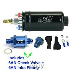 GENUINE AEM Metric 400LPH Inline Fuel Pump + 6AN Inlet Fitting / 6AN Check Valve